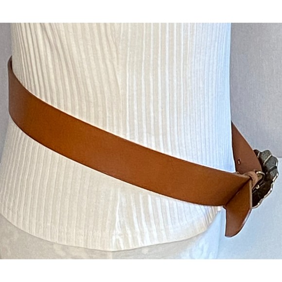 Coldwater Creek Womens Leather Belt Med Turquoise Chips Medallion Brass Buckle main image 10